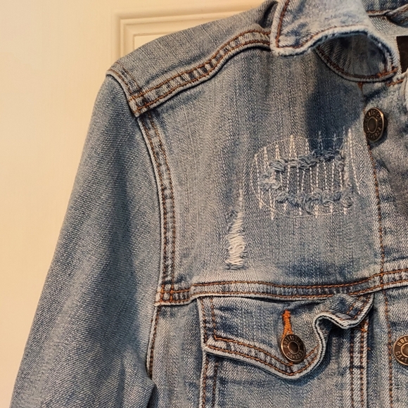 Hollister Womens Flex Denim Jean Jacket Destroyed Cotton Spandex S - Picture 2 of 13